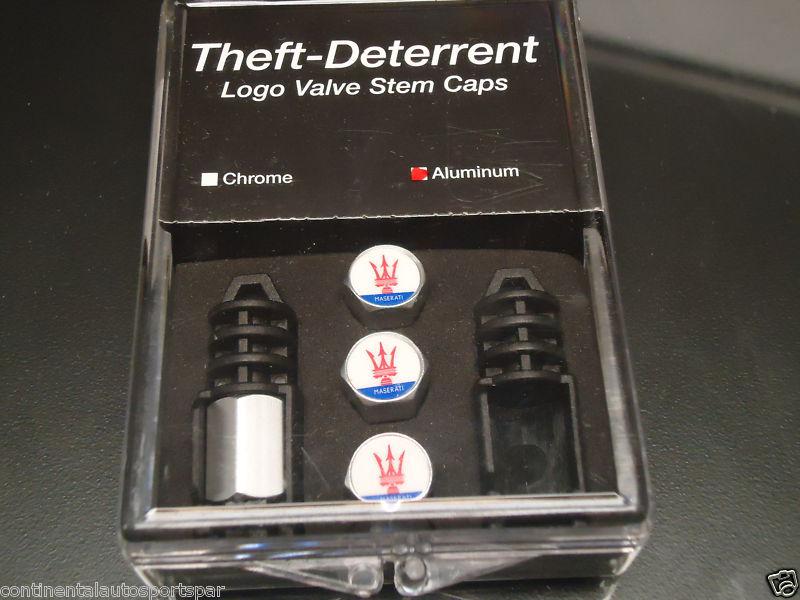 Aftermarket maserati trident theft-deterrent valve stem caps in aluminum
