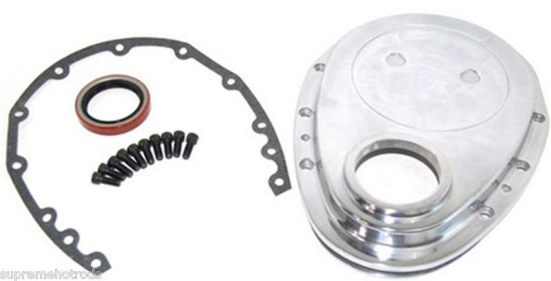 Small block chevy polished aluminum timing chain cover sbc 305 350 400