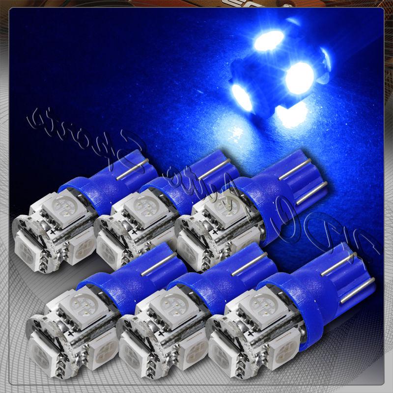 6x 5 smd led t10 194 wedge interior instrument panel gauge replacement bulb blue