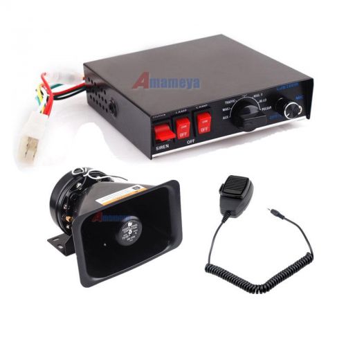 100w loud alarm speaker pa horn siren host system mic kit police car fire truck
