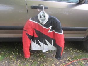 Teknic mens mans leather jacket coat sz 44 54 padded armored red white black