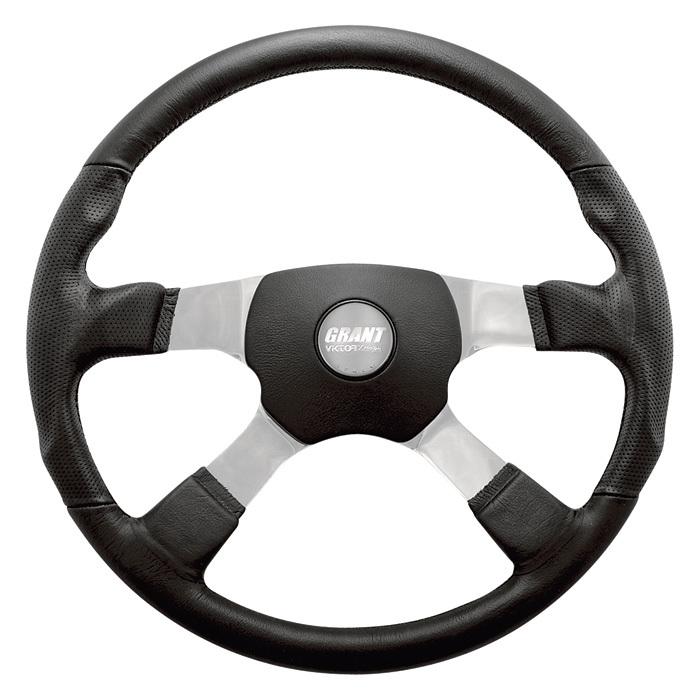 Leather grip steering wheel 4-spoke 18in polished alum