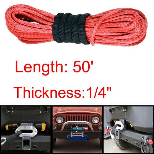 50ft red dyneema synthetic winch line cable rope 6400 lbs for suv atv uvt pickup