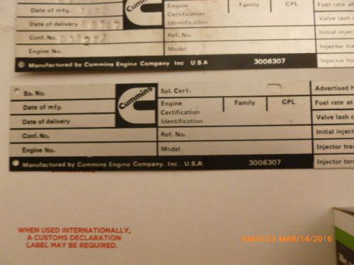 Cummins engine metal data plate blank free pittsburg 1/8" stamping set