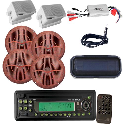 Buy PLCD13MR New Black Boat Radio CD Player, 4 Round Wood Speakers, 2