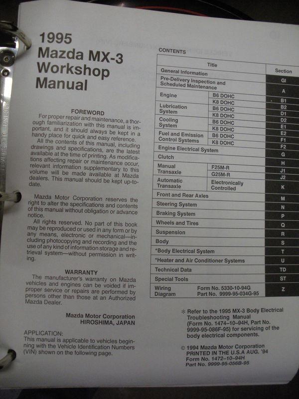 1995 mazda mx-3 workshop manual