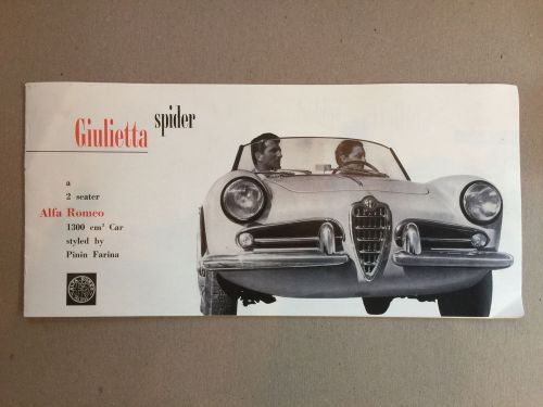 Alfa romeo giulietta spider 750 sales brochure orig. vintage 3/57 torino, italy