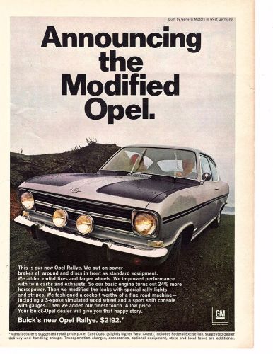 Vintage  original  1967  buick  opel  rallye  advertisement-  8 &#034; x 10 3/4 &#034;