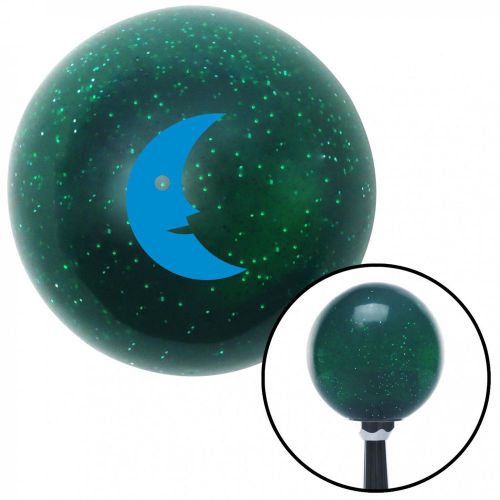 Blue crescent moon smiling green metal flake shift knob with 16mm x 1.5 insert