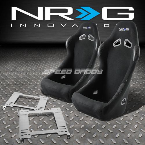Nrg black cloth bucket racing seats+stainless steel bracket for 99-04 mustang sn