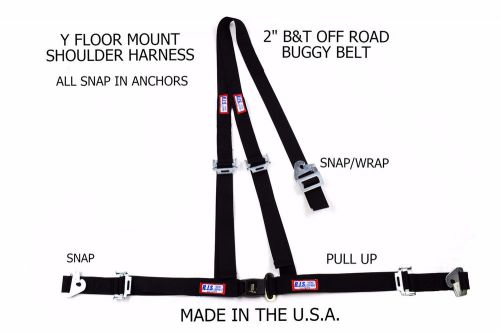Rjs 3 pt latch &amp; link 2&#034; y floor mount snap in harness buggy belt black 4000701