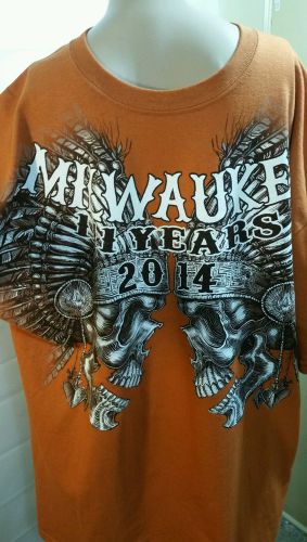 Hot leathers men&#039;s motorcycle t shirt orange milwaukee rally 2014 size xl