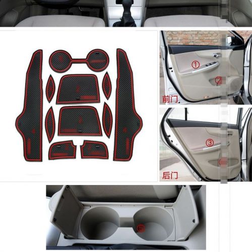 Car interior non-slip door cup holder rubber mats red line for toyota corolla