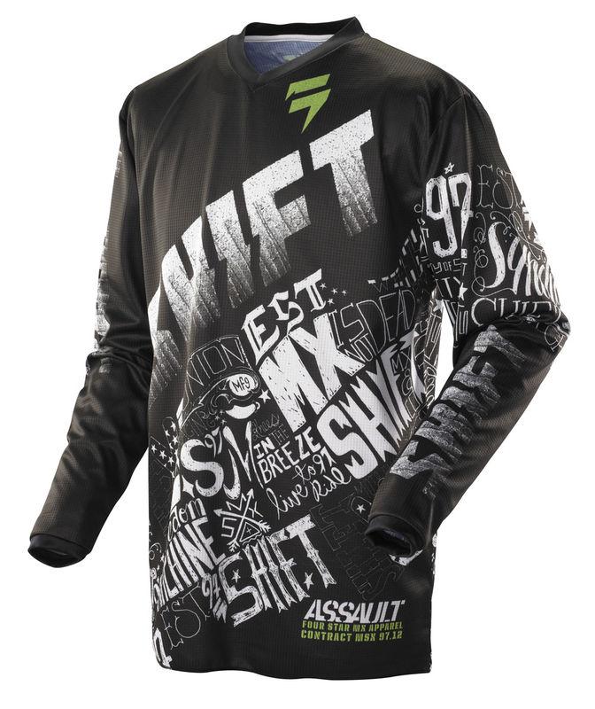 Shift assault masked black / green jersey  motocross dirtbike atv mx 2014