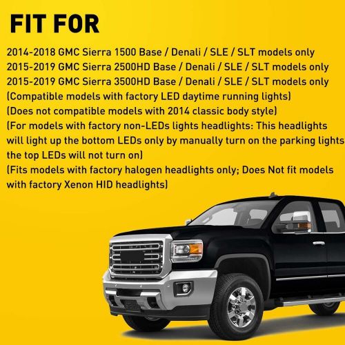 For GMC Sierra 1500 2500HD 3500HD Base SLE Denali SLT 2014-2018 Headlight + DRL, US $299.99, image 4