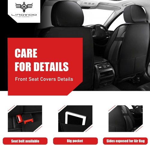 LINGVIDO Leather Car Seat Covers, Breathable 5 Sets Full Seat, Red_Line, US $180.99, image 3