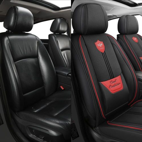 LINGVIDO Leather Car Seat Covers, Breathable 5 Sets Full Seat, Red_Line, US $180.99, image 5