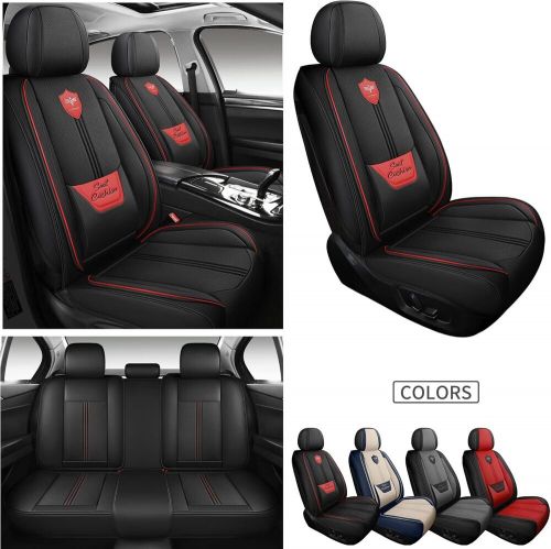 LINGVIDO Leather Car Seat Covers, Breathable 5 Sets Full Seat, Red_Line, US $180.99, image 6