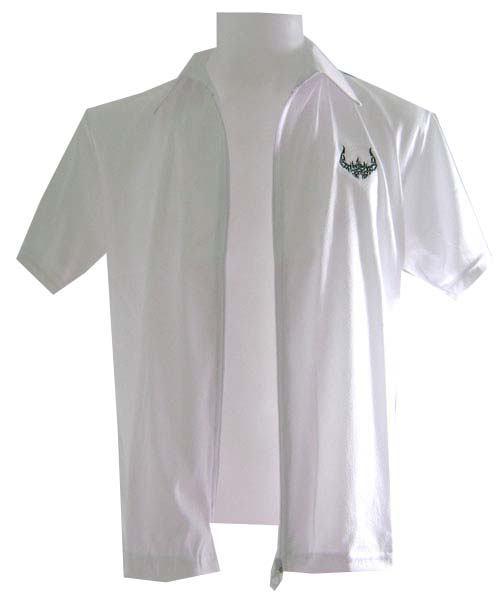 New tribal classic tattoo embroidered leather look shirt jacket white men's sz m