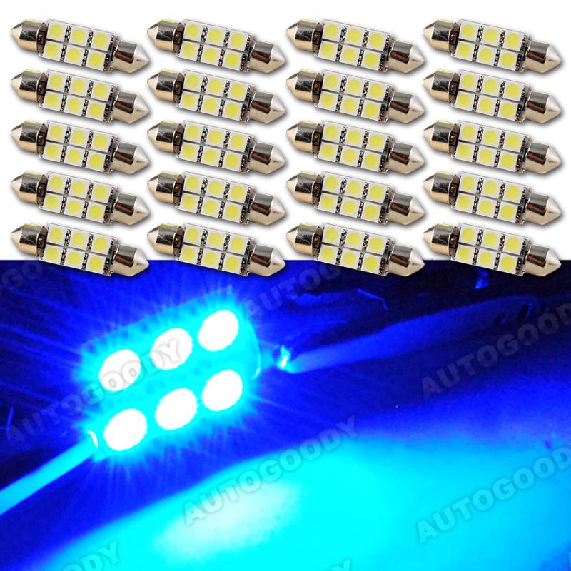 20 x  blue led bulbs 41mm / 1.72" festoon 5050 dome map cargo light 578