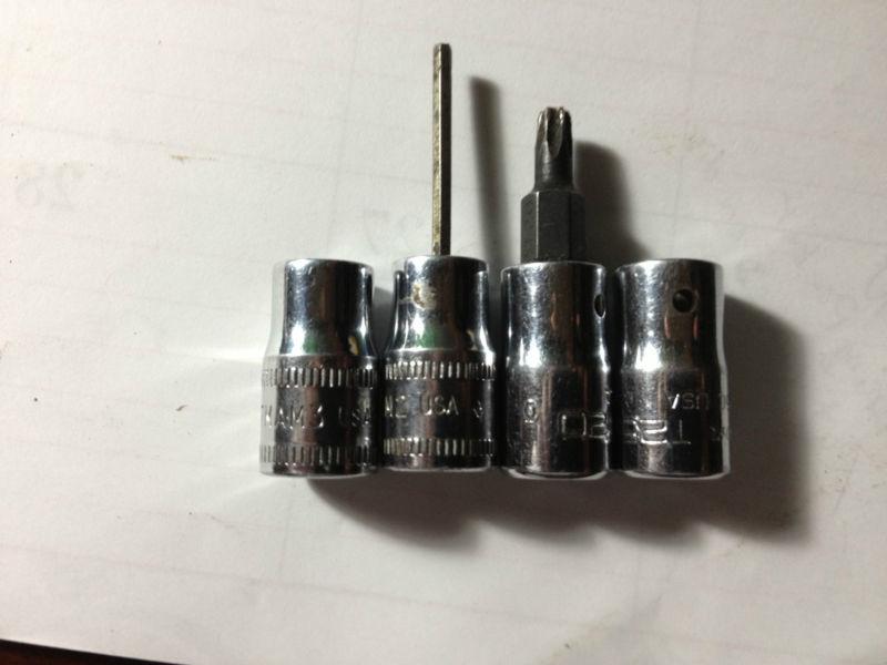 Lot of 4 snap-on 1/4" drive allen and torx sockets 2mm 3mm t20 t25 missing bits