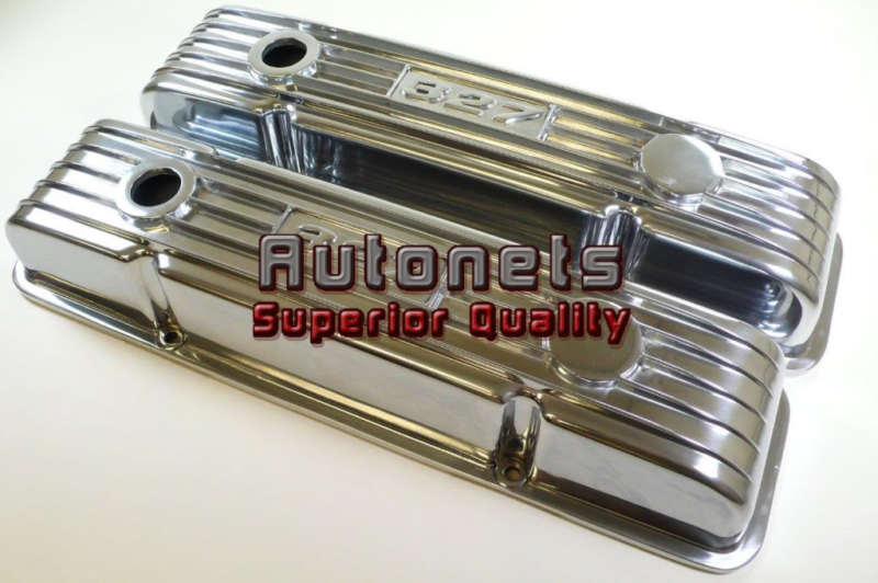 Small block chevy polished aluminum valve cover 327 logo camaro 283-380 hot rod
