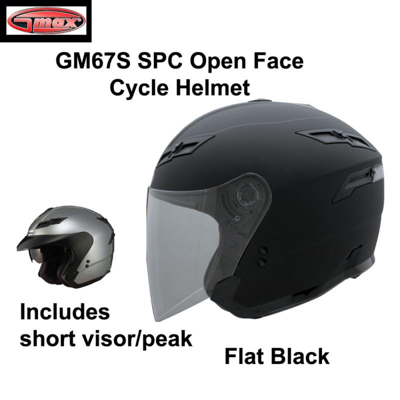 Gmax gm67s open face motorcycle street helmet (s,m,l,xl,2x,3x) flat black