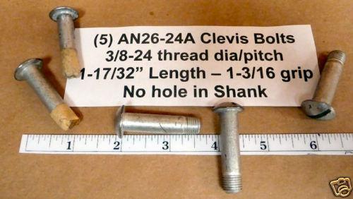 (5) clevis bolts an26-24a new surplus aircraft hardware 