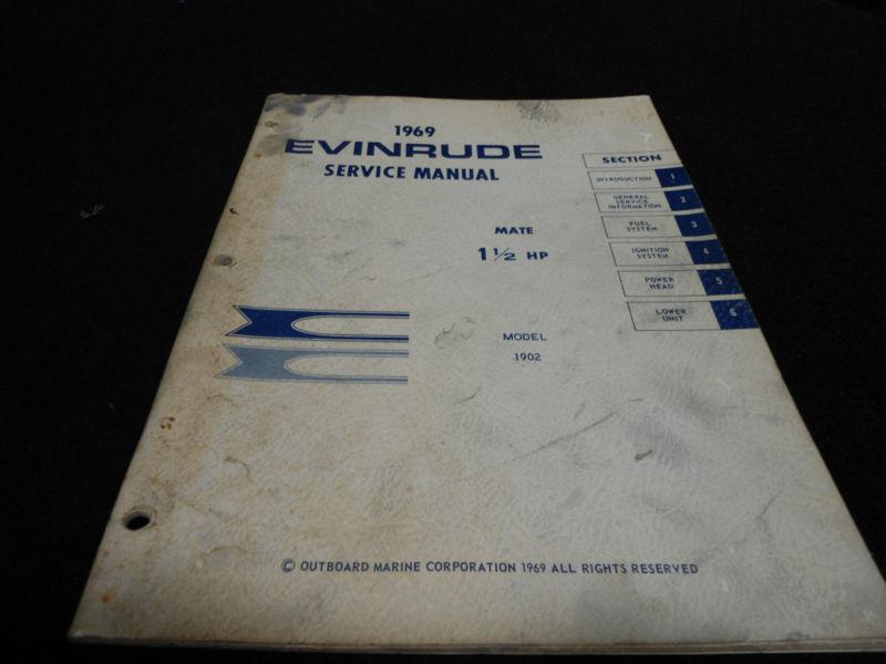 Original factory 1969 service manual # item_4589 evinrude 1.5hp outboard boat 