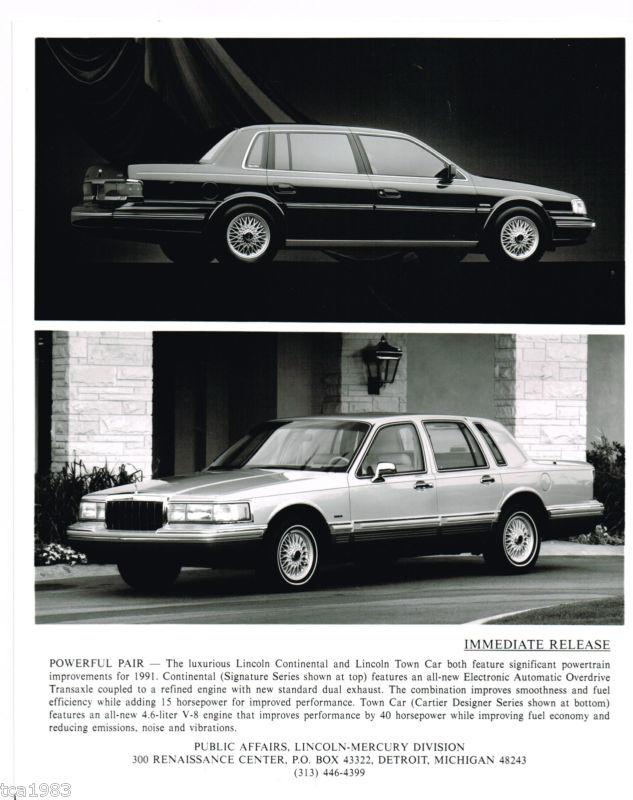 1991 lincoln continental / town car press kit photo,specifications for?brochure