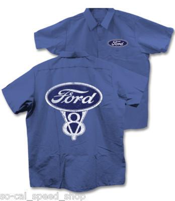 Xl ford blue work shirt vtg style logo rat hot rod custom flathead v8 retro