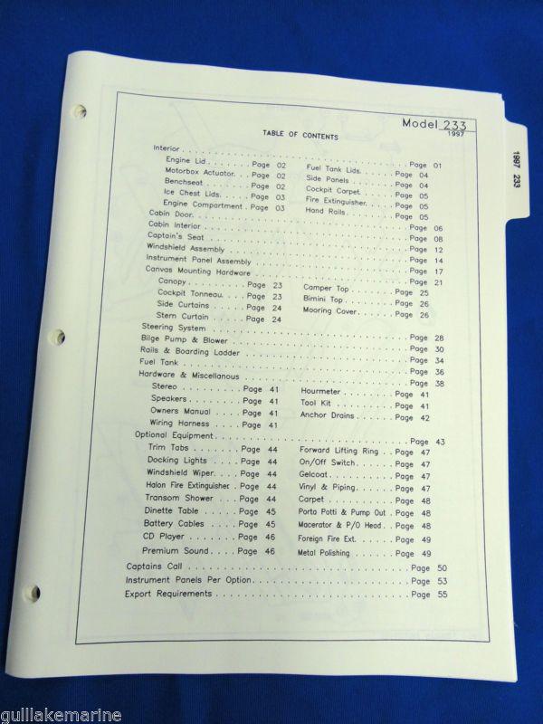 Vintage coablt 233  boat parts book diagrams & part numbers for 1997