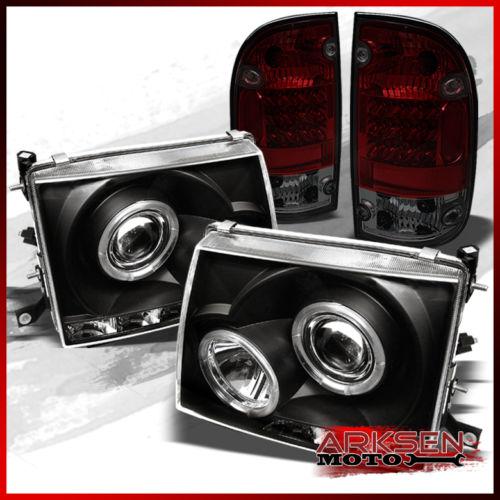97-00 2wd 98-99 4wd tacoma halo projector headlights+red smoke led tail lights
