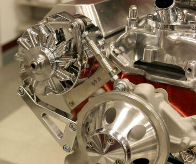 Sbc chevy polished aluminum alternator bracket fits long wp # 4304