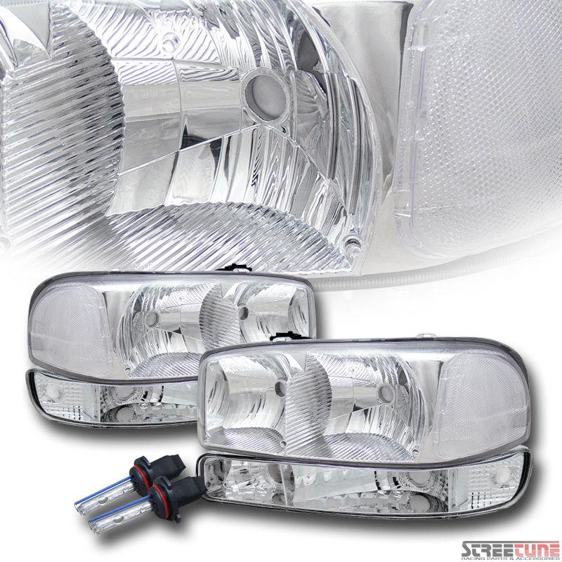10k hid xenon chrome headlights+parking corner bumper aw 99-06 gmc sierra yukon