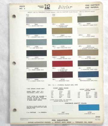 1968 chrysler and imperial ppg color paint chip chart all models original mopar