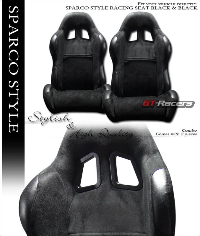 Sp sport style blk suede leather racing bucket seats+sliders l+r for us vehicle