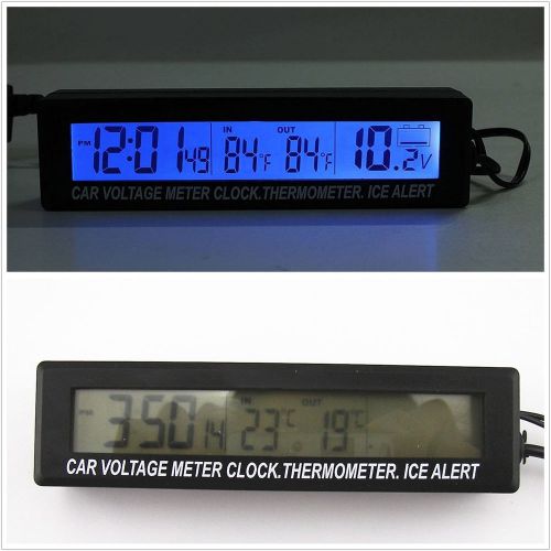Car suv indoor/outdoor digital voltmeter &amp; thermometer &amp; clock with ice alert