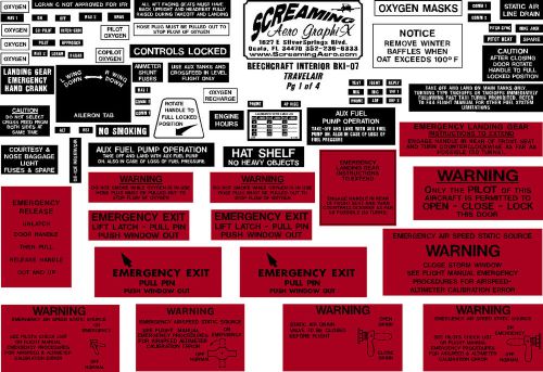 Beechcraft travel air 4 pg interior placard kit