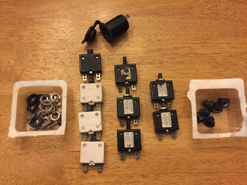 Used boat switches, push breakers, 12 volt plug, boot covers, lot for low cost!!