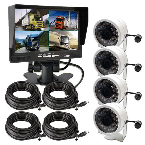 7&#034; split quad car reversing monitor 4 video +4x truck ccd backup camera 24v-12v