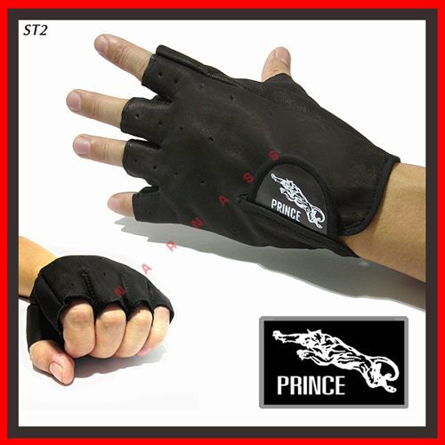 Leather motorcycle gloves &amp; sport bike half finger prince blacks "m" (8.7)a