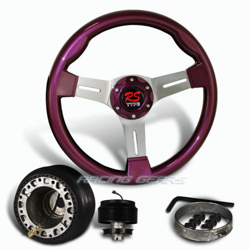 For civic crx integra 6 hole purple wood chrome spoke steering wheel + hub combo