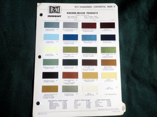 1972 t-bird, cont mark iv   rinshed mason vintage paint automotive color chips c