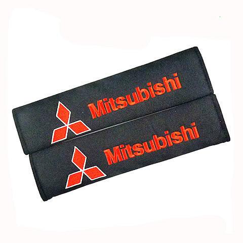 2 pcs (pair) mitsubishi seat belt cover cushion shoulder pads black 