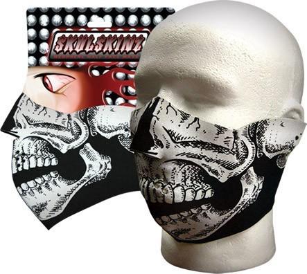 2 in 1 reversible hunter, biker, ski neoprene face mask - half b&w skull (bwh)