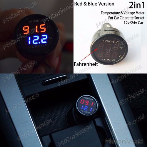 Digital voltmeter thermometer voltage temperature meter f car auto suv cigarette