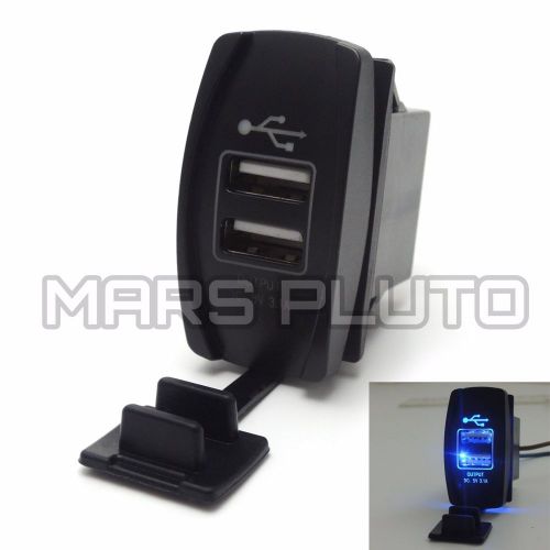 Blue led 12v&amp;24v dual usb charger backlit rocker switch for utv can am john deer