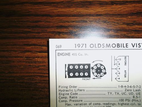 1971 oldsmobile eight series models 280hp 455 ci v8 2bbl tune up chart
