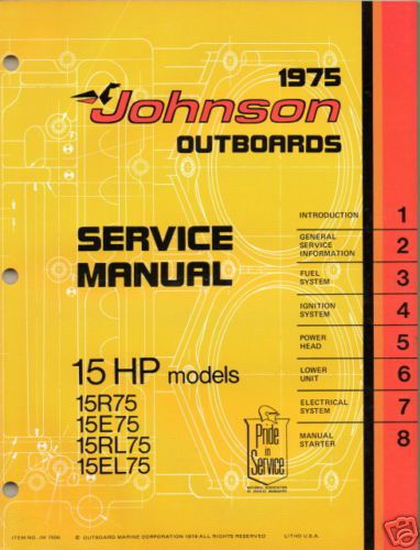1975 johnson outboard 15 hp service manual new